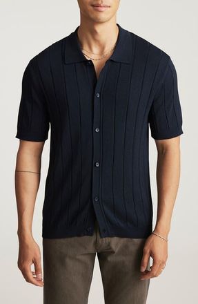 Mavi Edition Slim Fit Short Sleeve Knit Button-Up Shirt in Total Eclipse at Nordstrom, Size X-Large