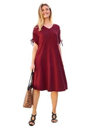 Jessica London Tie Sleeve Midi Dress in Rich Burgundy at Nordstrom, Size Medium