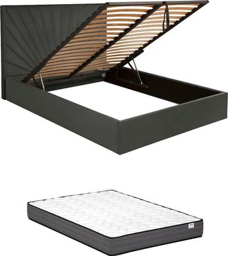 Vente-Unique Canap&eacute; abatible 140 x 190 cm - Terciopelo - Gris antracita + colch&oacute;n - RILIODA de Pascal Morabito