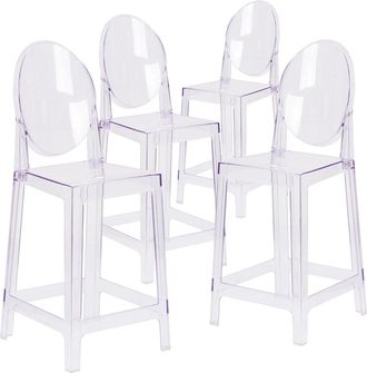 Flash Furniture 4 Pk. Ghost Counter Stool in Transparent Crystal with Oval Back