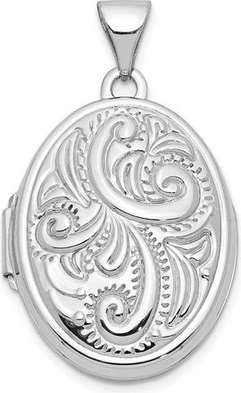 Diamond2Deal 14k White Gold Scroll Design Domed Oval Locket Pendant