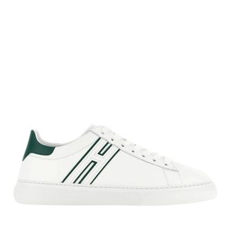 Hogan Sneakers, male, White, Size: 7 1/2 US Green Leather Sneakers with Side Logo