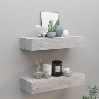 Berkfield Home Wall Drawer Shelves 2 pcs Concrete Grey 60x23.5x10cm MDF | Size: 60x23.5x10 cm