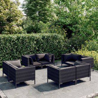 vidaXL 8 Pcs Conj. Garden Lounge Con Cojines De Mimbre Gris Oscuro