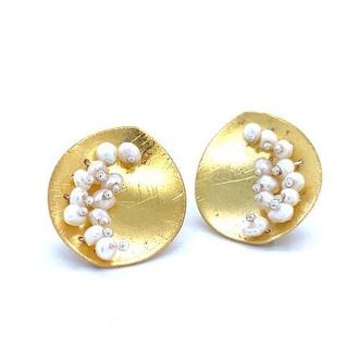 Esin Akan Leaf Mars Earring, Sterling Silver with Gold Plate and Fresh Water Pearls in Gold Plated at Nordstrom