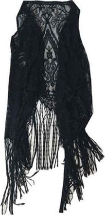 Zonfer Lace Cardigan Vest Casual Hollow Out Perspective Irregular Beach Long Tops for Women Plus Size Black