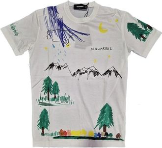 Dsquared2 Tops, Heren, Wit, M, Katoen, Katoenen T-shirt in het wit