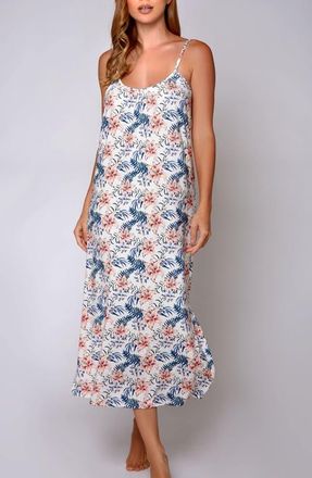 iCollection Tropical Floral Printed Long Nightgown in Cream at Nordstrom, Size X-Large