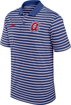 Nike Atlanta Braves Cooperstown Striped Victory Nike Mens Dri-FIT MLB Polo in Blue | 02LX0I0VATB-JNX