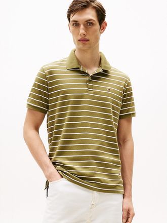 Tommy Hilfiger Mens Regular Fit Stripe Cotton Polo - Green - XS