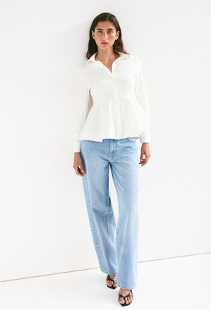 H&M Cotton Peplum Shirt in White at Nordstrom, Size X-Small