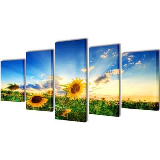 vidaXL Canvas Wall Print Set Sunflower 200 x 100 cm vidaXL