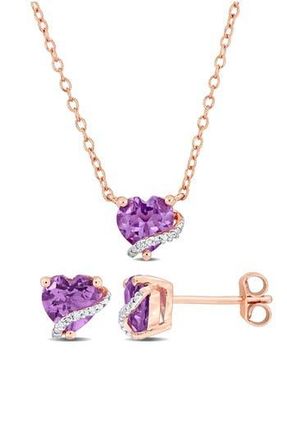 Delmar Amethyst & Diamond Heart Pendant Necklace & Stud Earrings Set in Purple at Nordstrom Rack