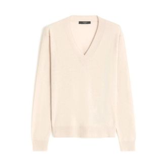 Max Mara V-neck Knitwear, female, Beige, Size: XL Wool and cashmere sweater