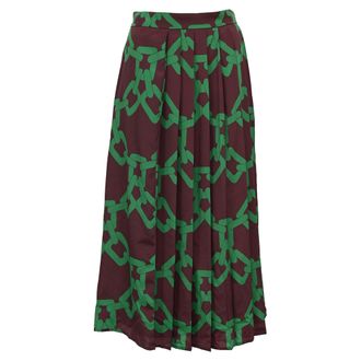 Msgm Chain-Print Pleated Midi Skirt in Multicolor Polyester
