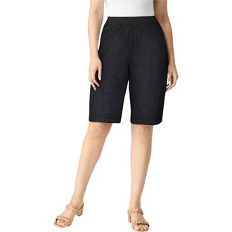 Roaman's Plus Size Easy Wear Bermuda Short in Black Denim at Nordstrom, Size 34