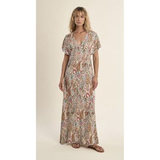 Molly Bracken Bedrukte lange jurk met korte mouwen