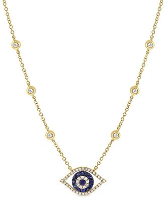 Sabrina Designs 14K 0.39 Ct. Tw. Diamond & Sapphire Layered Evil Eye Necklace