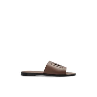 Dolce & Gabbana Leren slippers met logo - Heren - Sandalen - Bruin - 41 EU - Leer - Schoenen