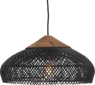 Macabane L&aacute;mpara colgante 40x40cm de rat&aacute;n negro y teca recuperada