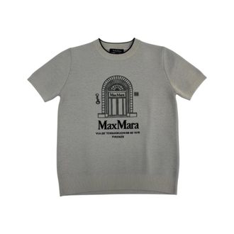 Max Mara Round-neck Knitwear, female, Gray, Size: XL Euforia Jacquard Knit T-shirt