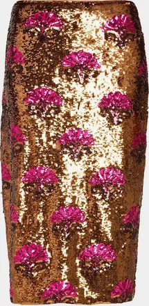 Elie Tahari The Emersyn Floral-Motif Sequined Midi Skirt