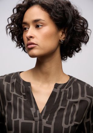 Street One Langarmbluse STREET ONE, Damen, Gr. 36, schwarzest braun, Web, Obermaterial: 100% Viskose, gemustert, l&auml;ssig geschnitten h&uuml;ftbedeckend, Rundhals, B&uuml;nd