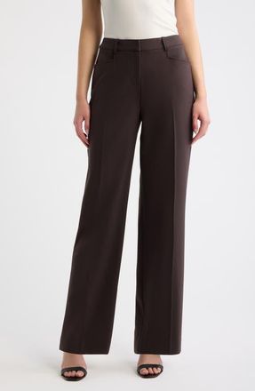 Tahari by ASL Birdseye Straight Leg Career Pants in Espresso at Nordstrom, Size 12