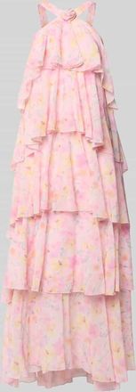 Vero Moda Volant Abendkleid mit V-Ausschnitt Modell FELICIA in Pink, Gr&ouml;&szlig;e XS