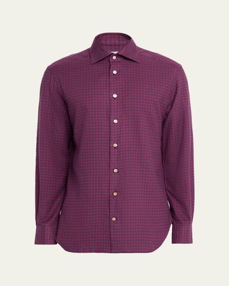 Kiton Mens Small Gingham Cotton Sport Shirt