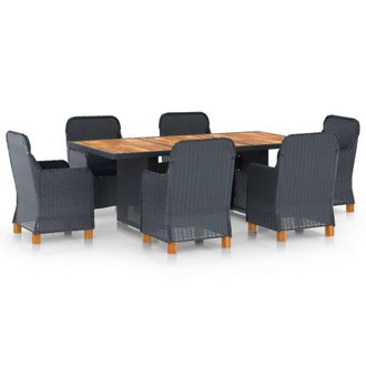 vidaXL Set Comedor Jard&iacute;n 7 Pzas Cojines Rat&aacute;n Sint&eacute;tico Gris Oscuro Vidaxl