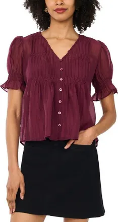 Vince Camuto Pintuck Chiffon Top in Vineyard Plum at Nordstrom, Size Xx-Large