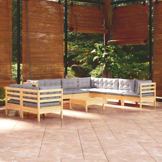 vidaXL Juego De Muebles De Jard&iacute;n 10 Pzas Y Cojines Madera Maciza Pino Vidaxl