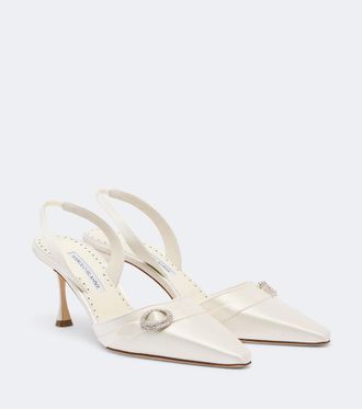 Manolo Blahnik Zutoslipla embellished satin slingback pumps