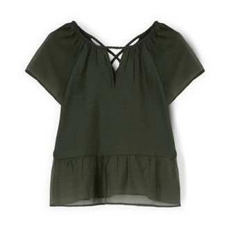 Motivi Overhemden, Dames, Groen, XL, Nylon, Mousseline Blouse met Gevlochten Strikbanden