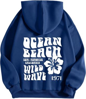 Generic Pink Graphic Oversized Hoodies for Women Kids Teen Girls Meet Me at The Ocean Casual Cute Preppy Sweatshirts Pullover Long Sleeve Streetwear Y2K Tops