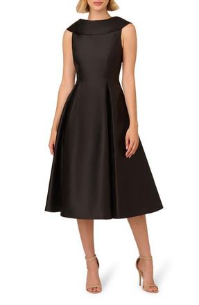 Adrianna Papell Roll Neck Mikado Fit & Flare Dress in Black at Nordstrom, Size 4