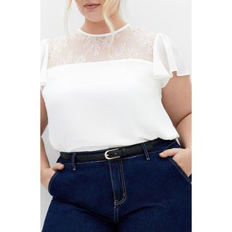 City Chic Malia Embroidered Lace Top in Ivory at Nordstrom Rack, Size M/18W