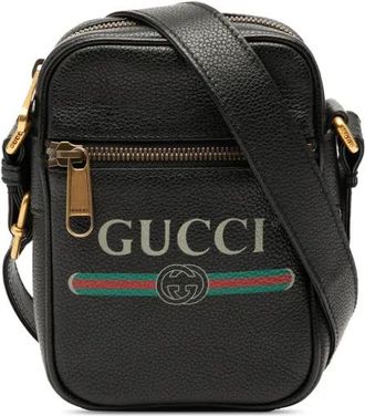 Gucci 2016-2025 mini-crossbodytas van bewerkt kalfsleer met logo - Zwart
