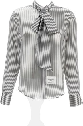 Thom Browne Striped Silk Shirt With Detachable Tie Collar And Signature Details
