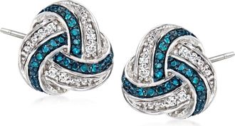 Ross-Simons Blue and White Diamond Love Knot Earrings in Sterling Silver