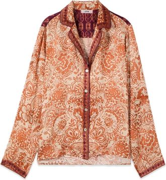 Oltre Geprint shirt van viscose satijn - Dames - Overhemden - Oranje - 2XL - Satijn - Overhemden