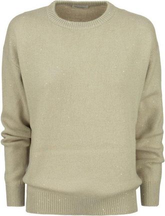 Brunello Cucinelli WomenS Beige Wool Silk Crewneck Sweater, Size M