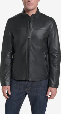 Cole Haan Mens Smooth Leather Racer Jacket - Black Size Medium