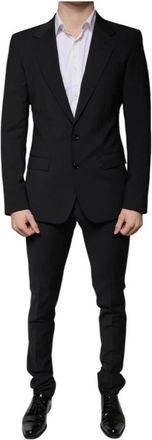 Dolce & Gabbana Zwart Slim Fit 3-Delig Wollen Pak - Heren - Business pakken - Zwart - XS - Wol - Kostuums