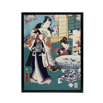Artery8 Spring Outing in a Villa Framed Canvas Wall Art Print Toyohara Kunichika in Blue | Size: W24 x H32