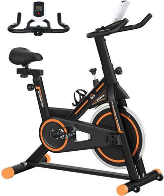 HOMCOM Homcom - Bicicleta Est&aacute;tica Con Volante De Inercia 8 Kg Resistencia Ajustable Pantalla Lcd Puls&oacute;metro Y Asiento Ajustable Carga 120 Kg Negro Y Naranja