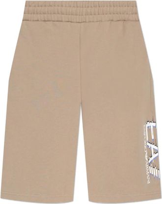 Emporio Armani Shorts met Geprint Logo - Heren - Korte Broeken - Beige - XS - Katoen - Korte Broeken