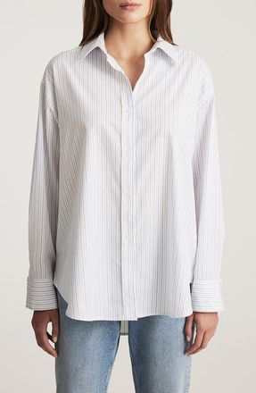 Mavi Stripe Oversize Cotton Button-Up Shirt in Blue Grey Stripe at Nordstrom, Size Medium