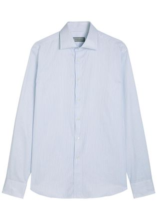 Canali Striped Cotton Shirt - Blue - 40 (C15.75 / M)
